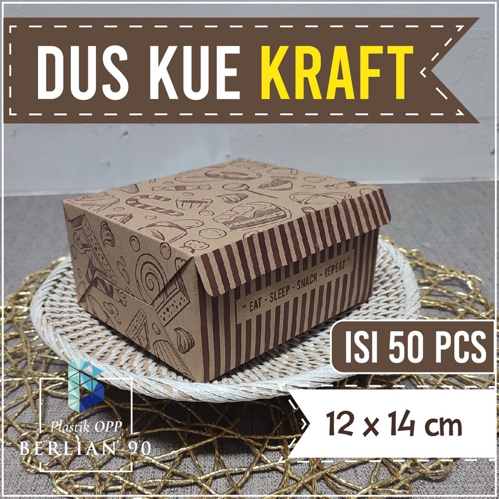 39 Dus Kue 12 x 14 cm Motif Kraft / Kardus Snack Box isi 50 pcs / Dus Kertas Snack Kotak Box Caterin