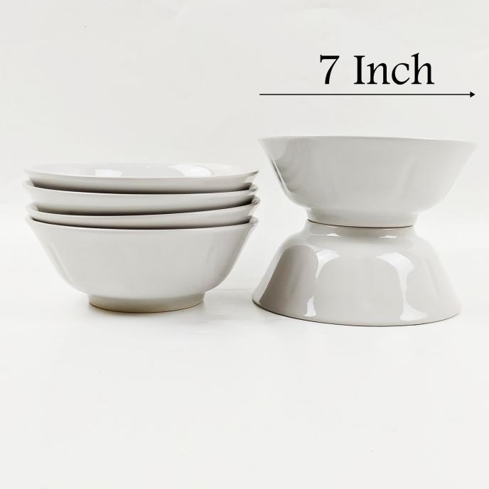 Mangkok Keramik Bakso Motif Putih Polos JUMBO 7 Inch - 6 Pcs