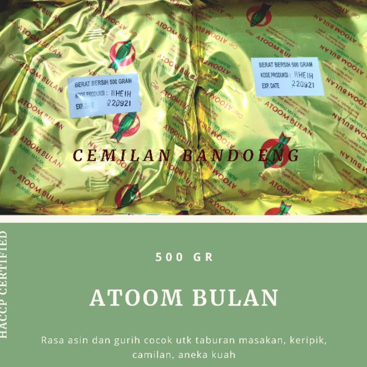 

BUMBU MASAK / PENYEDAP RASA CAP ATOOM BULAN 500 GR EXP JANUARI 2024