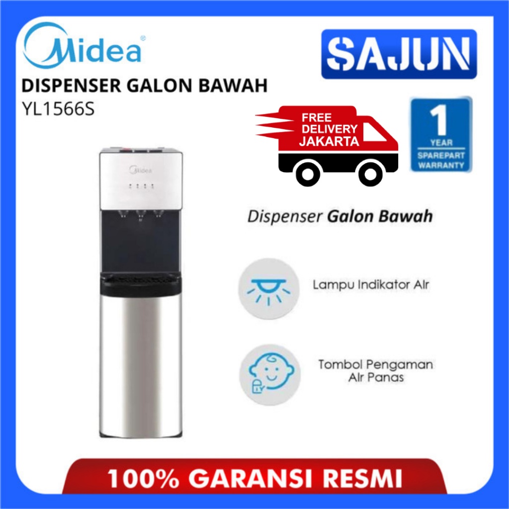 Midea YL1566S Dispenser Galon Bawah Hot Normal Cold YL-1566S FREE PACKING KAYU