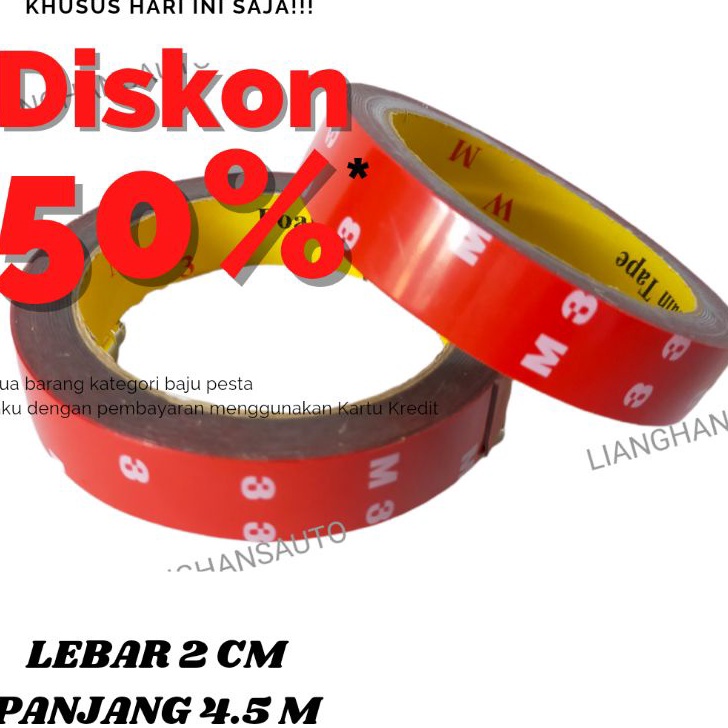 

༮ V 7777 DOBLE TAPE 3M MERAH FOAM PE LEM BOLAK BALIK 20MM X 4,5 METER 『MPD』 ♡