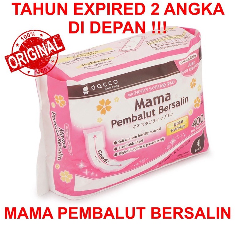 [SYE58] Dacco MAMA PEMBALUT Bersalin / Nifas / Melahirkan isi 4 pcs Pad Teknologi Jepang 44,5 cm EXP