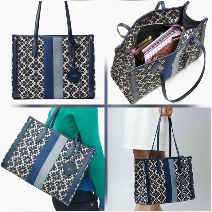 Ks Jacquard Stripe Market Medium Tote Bag Navy Multi Olshopanesti