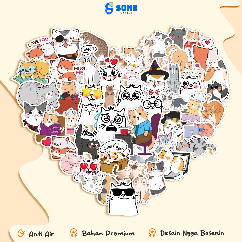 

Sparepart 50 Pcs Sticker Pack Kucing / Stiker Lucu Aesthetic / Dekor Buku Journal Helm Laptop Kulkas / Vinyl Anti Air Motor Asli