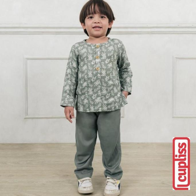 Olive Walnut Little Palmerhaus Timeless Button Koko Baju Koko Anak