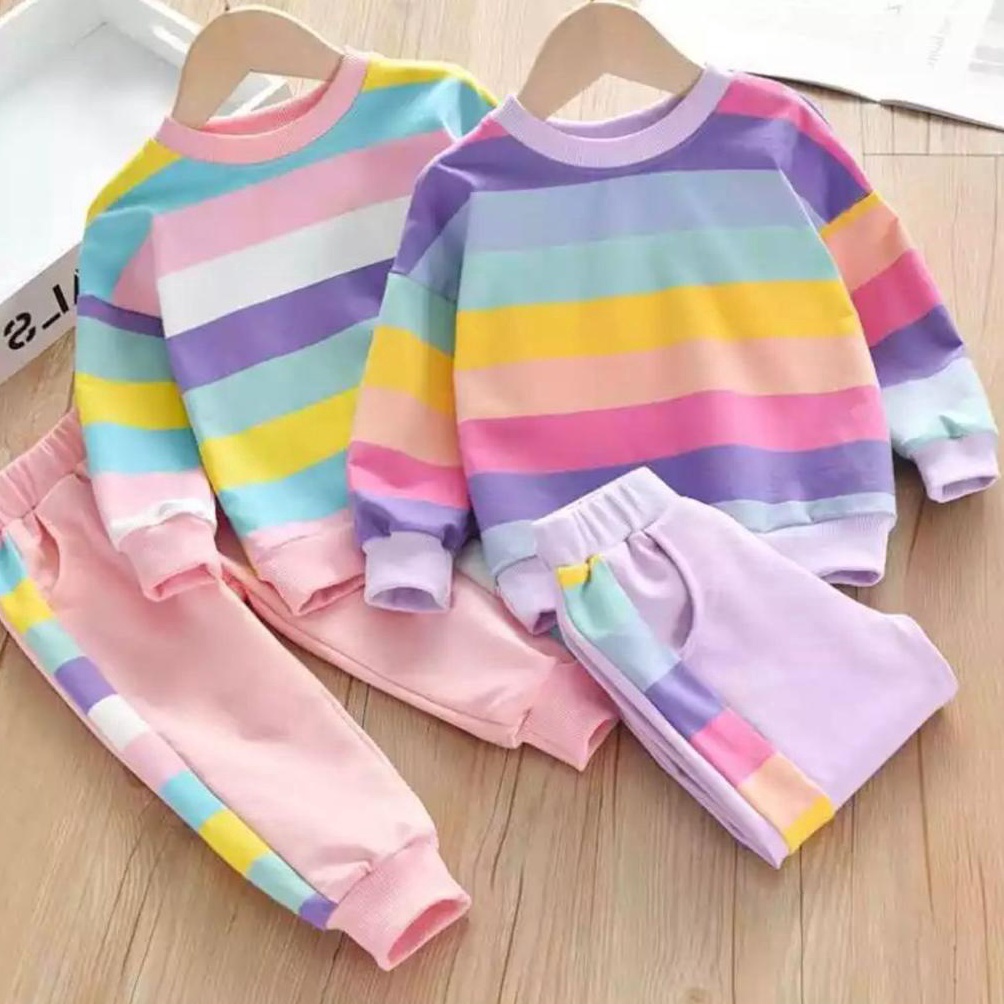 [YZG] SETELAN ANAK SWEATER ANAK SETELAN SWEATER MOTIF PELANGI UMUR 1-5 TAHUN SETELAN PEREMPUAN LAKI 