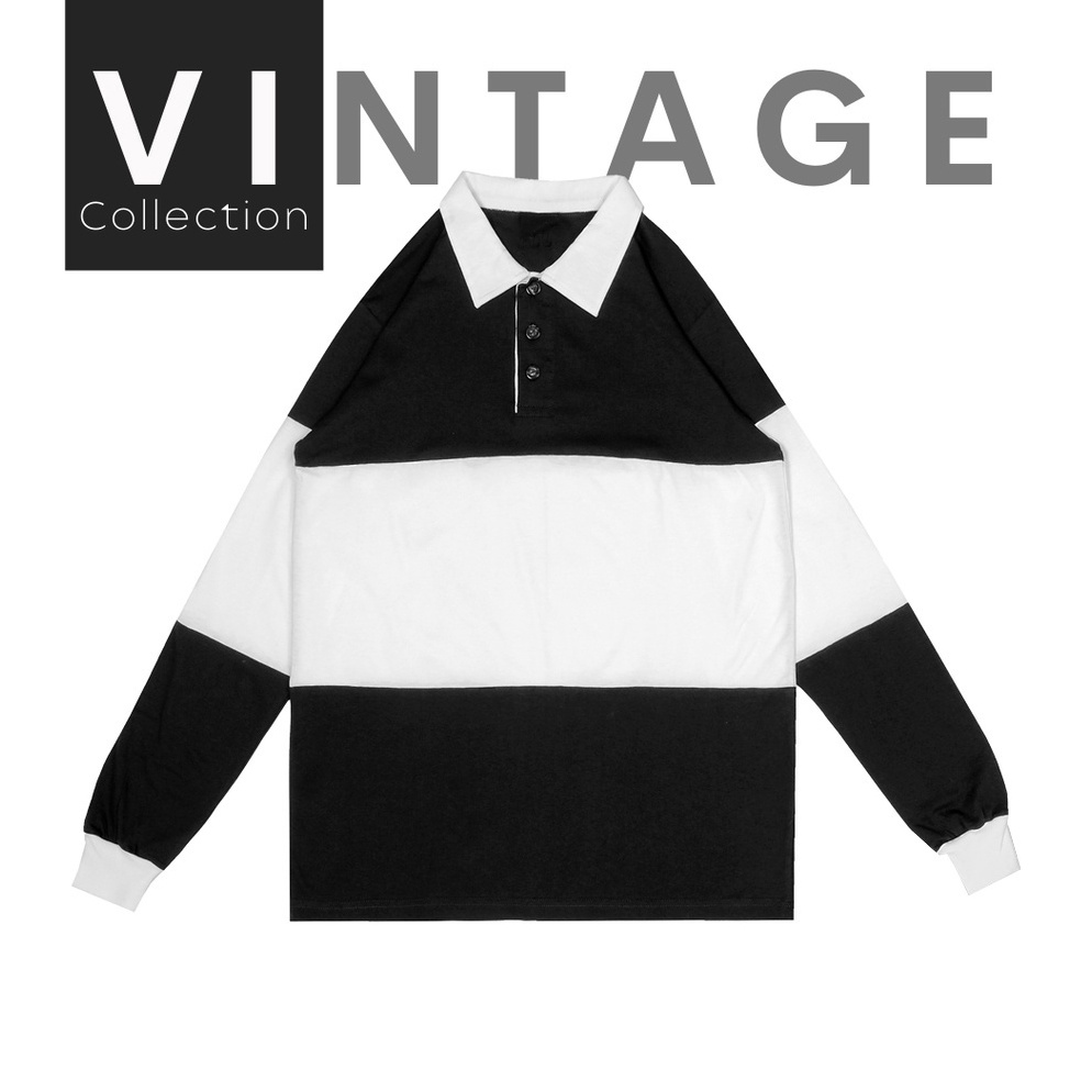 VINTAGE Rugby Polo Shirt Kaos Pria Wanita Lengan Panjang T-shirt Oversize ✤Sale
