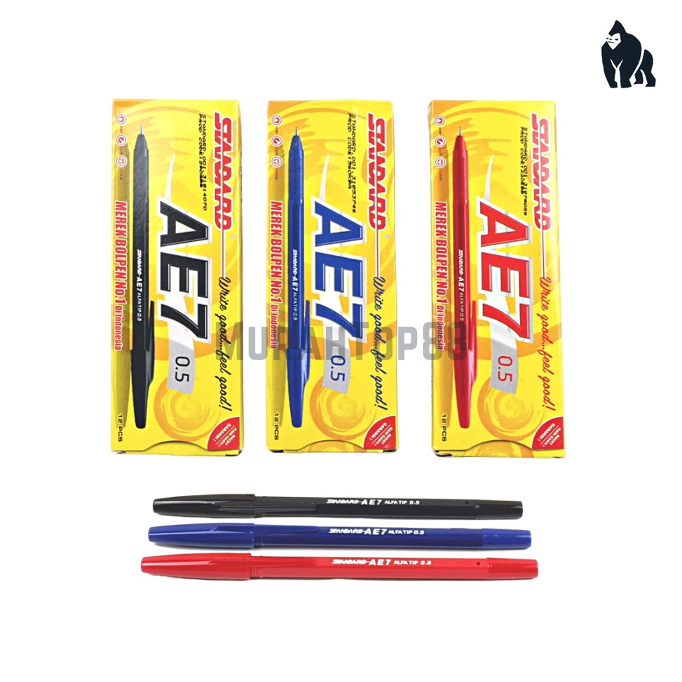 

Ready Stok Pulpen Standard AE7 / Ballpoint Bolpen Pen Hitam Biru Merah - [1 BOX isi 12 PCS]