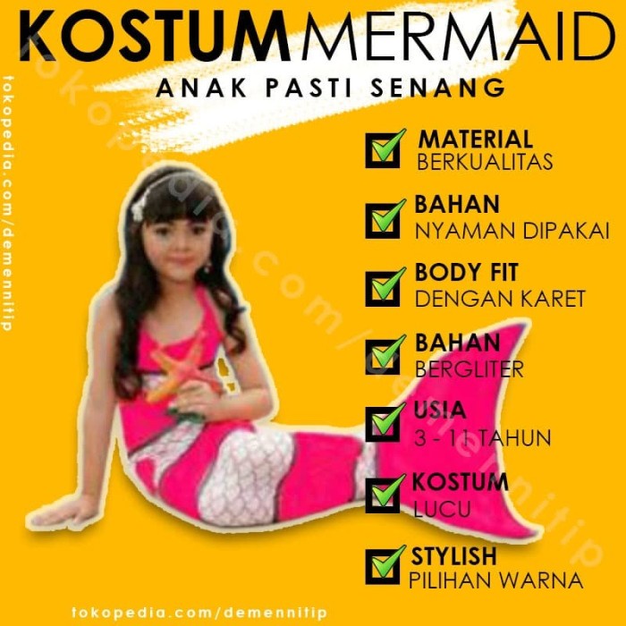 Kostum Mermaid Nemo Kostum Putri Duyung Anak Baju Renang Anak Bestsell