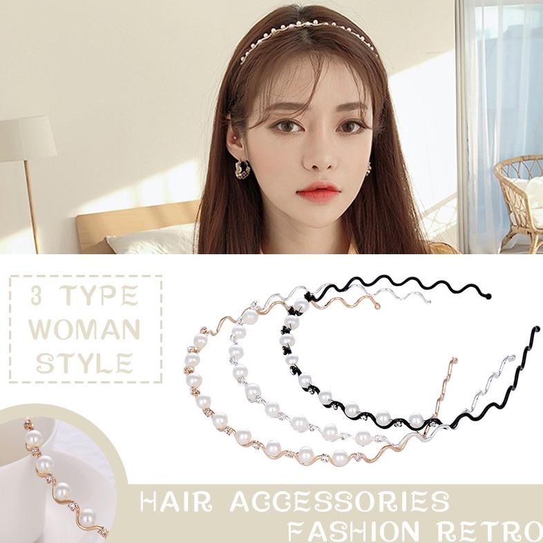 Viral Mutiara Jepit Rambut  Bando Berlian  Gaya Korea Wanita Headband Aksesoris Rambut - So