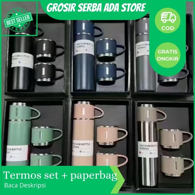 

GROSIR_JAKARTA termos set / isi 1 termos 2 cangkir stainless dan box / hampers souvenir / hampers / termos sultan