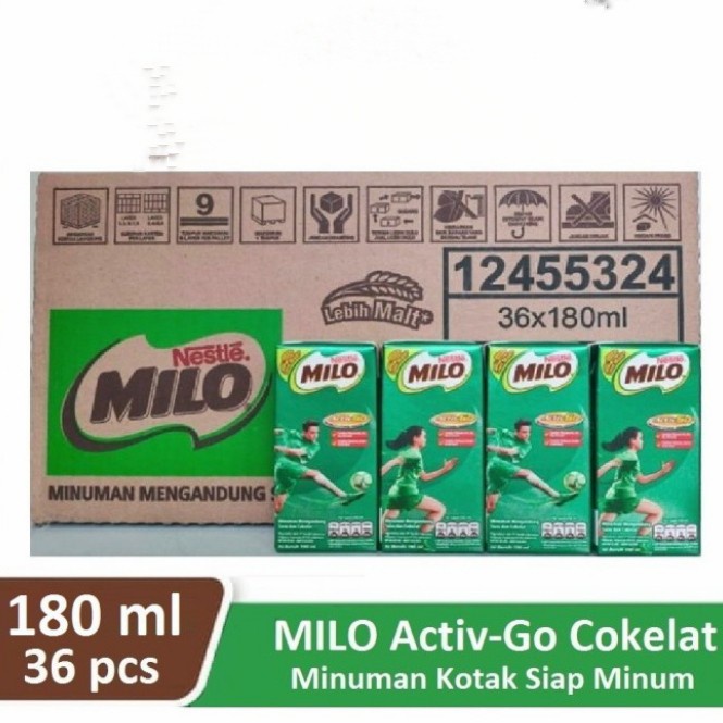 

Susu Milo UHT Coklat Cokelat 180ml 1 Dus Karton isi 36pcs @180ml