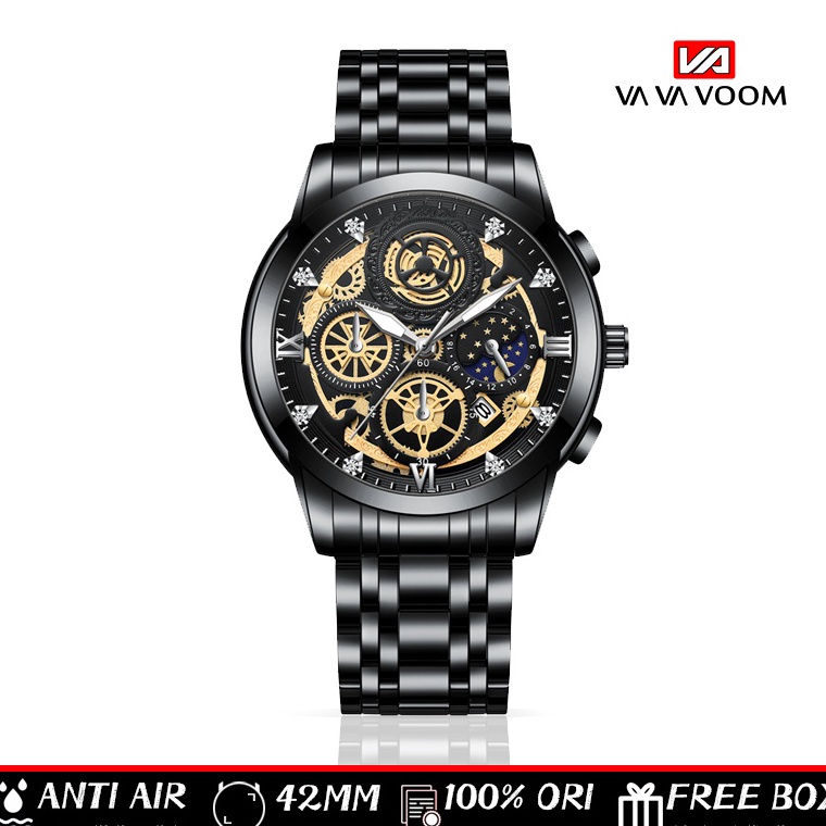 Paling Dicari.. VAVA VOOM 2452 Jam Tangan Pria Luxury Stainless Steel Anti Air Original（Free BOX+Bat