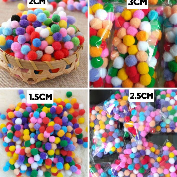 MCLM9026 Dijamin Ori>/ 100pcs pompom Warna warni - Pompom 1.5cm - 2cm - 2.5cm - 3cm - pompom warna w