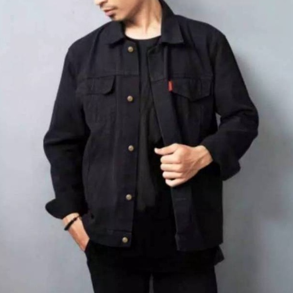 >XG34448< Jaket Jeans Pria LEVIS Hitam Pekat Keren Terbaru - Jacket Denim Distro Kekinian