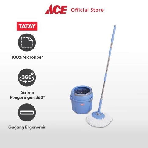TERBARU. Ace - Tatay Set Alat Pel Putar Twister Compact Kain Pel Spinning Mop Pembersih Lantai Pelan