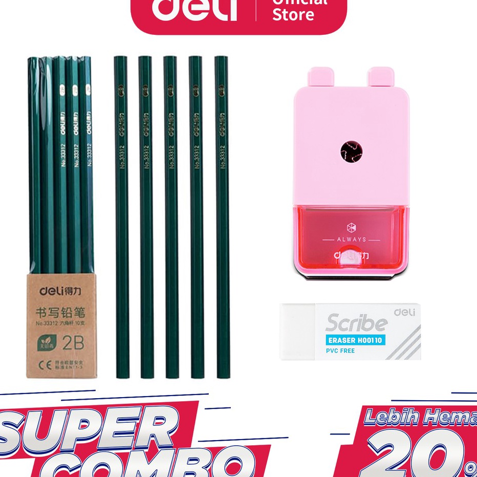 

WBJN6810㊌ Deli Combo Set 2 - 10pcs Pensil 2B + 3pcs Penghapus + Rautan Putar ㊰