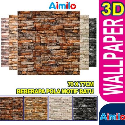 Diskon Aimilo Wallpaper Dinding 3D Bahan Foam Timbul Model Bata Alam / Batu Bata Dekorasi Ruangan 70