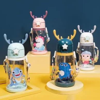 Promo Botol Minum Anak Sedotan Tanduk Rusa Tali 600Ml Botol Minuman Viral Unik Kecil Wadah Minum Cut