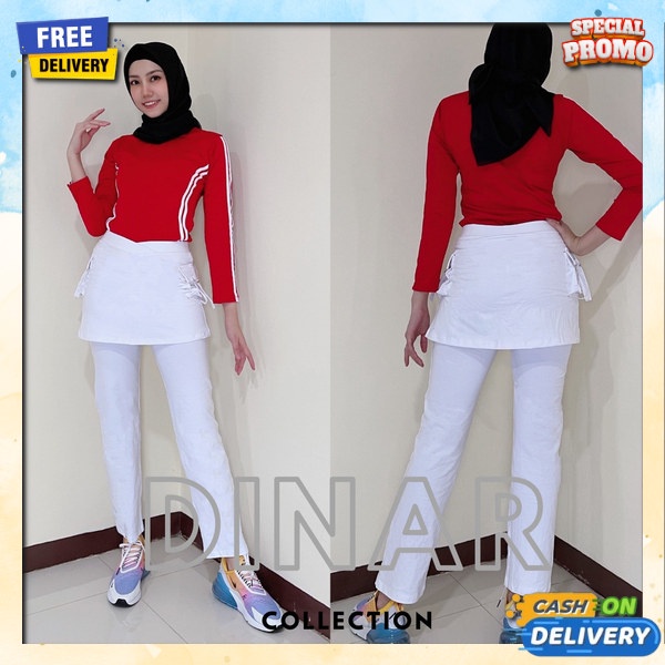 Rokcel Wanita Model Korea Remaja Terbaru Legging 2In1 Bawahan Penutup Tok Celana Olahraga Senam Impo