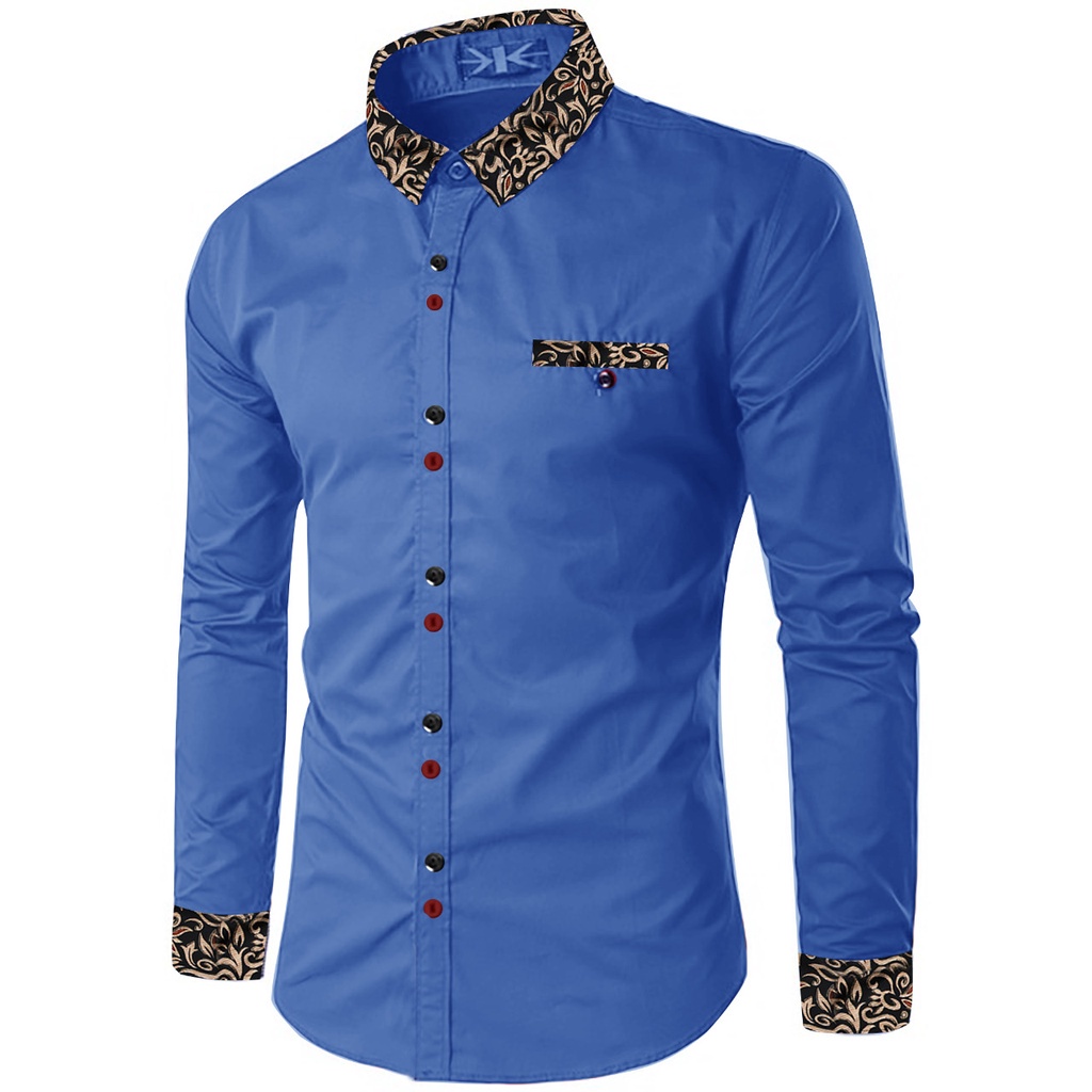 Kemeja Batik Pria Elegan Tebal Slim Fit Formal Bahan Lembut Fashion E8B4 Terbaru Reguler Fit Lengan 