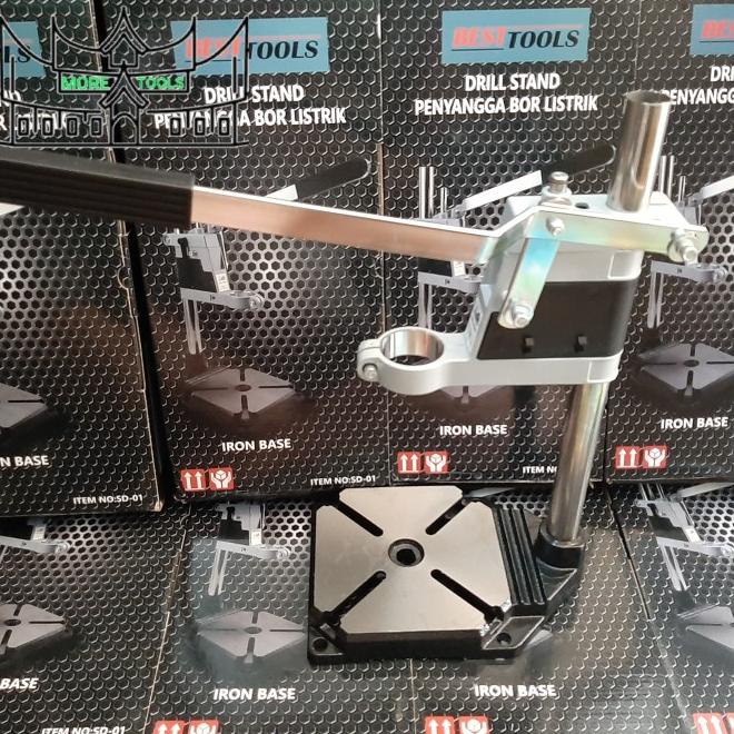 Paket Stand Drill Mesin Bor Tangan Iron Base + Vice Drill Clamp