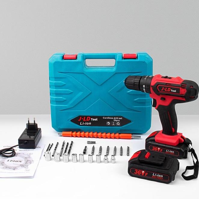 Jld Mesin Bor 2 Baterai 36Vf Cordless Hand Drill Bisa Bolak Balik