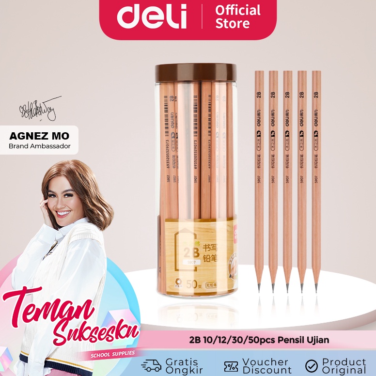 

[PROMO 5BKS] Deli Graphite Pencil / Pensil Kayu Grafit 2B isi 12pcs 50pcs/BOX S907 S909 136