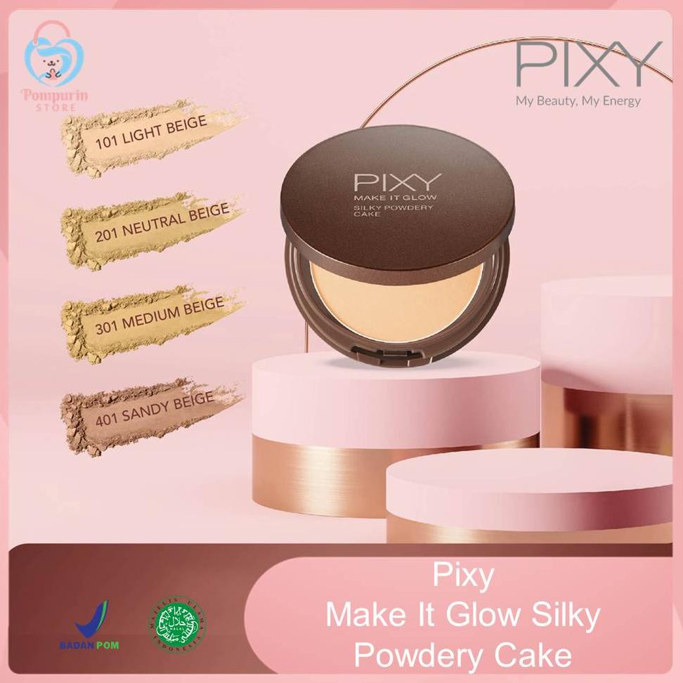 Terbaru Pixy Make It Glow Silky Powdery Cake Spf35 Pa+++ - Bedak Padat Natural Original Bpom