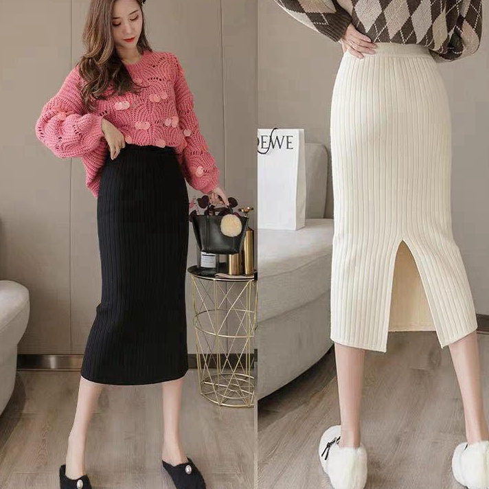 ♦ XII 4564 [ Premium TEBAL] Avilajeans - Rok Span Rajut Knitted / BISA COD/  Rok Rajut Span Belah Te