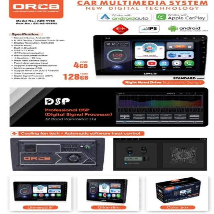 Terlaris Head Unit Android Orca Adr-1088 10 Inch Voice Command New