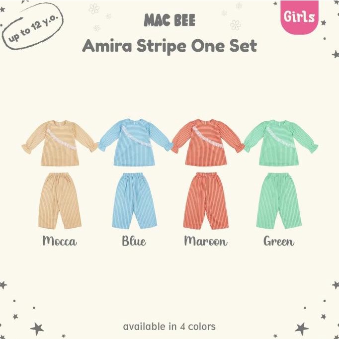 MacBee Setelan Anak Perempuan Tunik Anak Muslim Amira Stripe