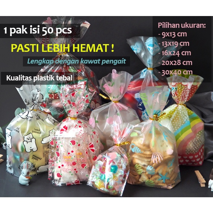 

DNM HX155 A [1pack = 50 pcs] Uk 13x19 / 16x24 / 20x28 cm Plastik OPP Bingkisan Souvenir Hadiah Snack Kue Permen Ulang Tahun Ultah Birthday Event ☊Grosir