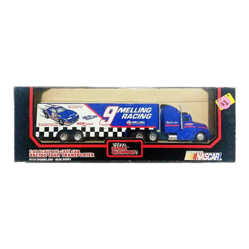 Nascar No 9 MELLING RACING Champion 1988 Bill Elliott Ford blue 1991 Edition Truck Transporter Trail