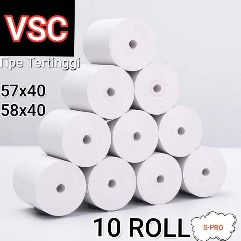 

8.8 Big Sale 10 Roll Vsc Kertas Struk Kasir 57X40 58X40 Ppob Thermal Pos Receipt Mobile Printer 58Mm Grosir !!