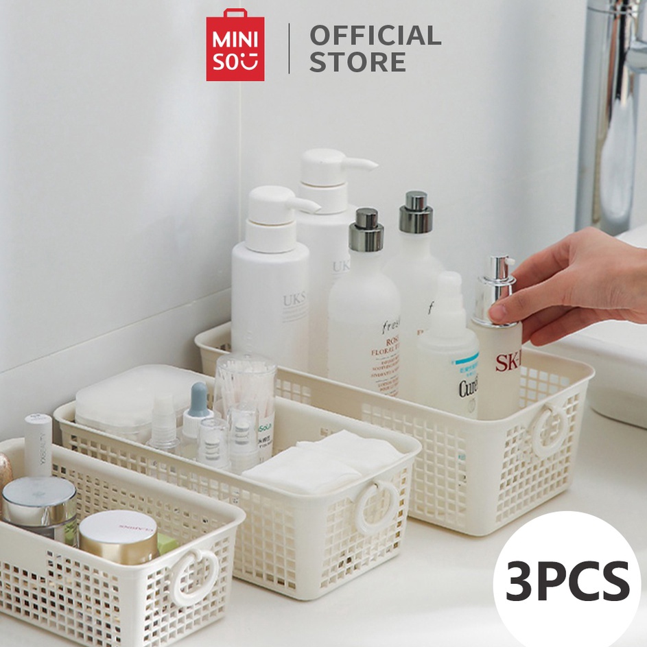 ✵FNy MINISO Keranjang Penyimpanan 3 Potong kotak Serbaguna Tempat Kain Handuk Rak Multifungsi Storag