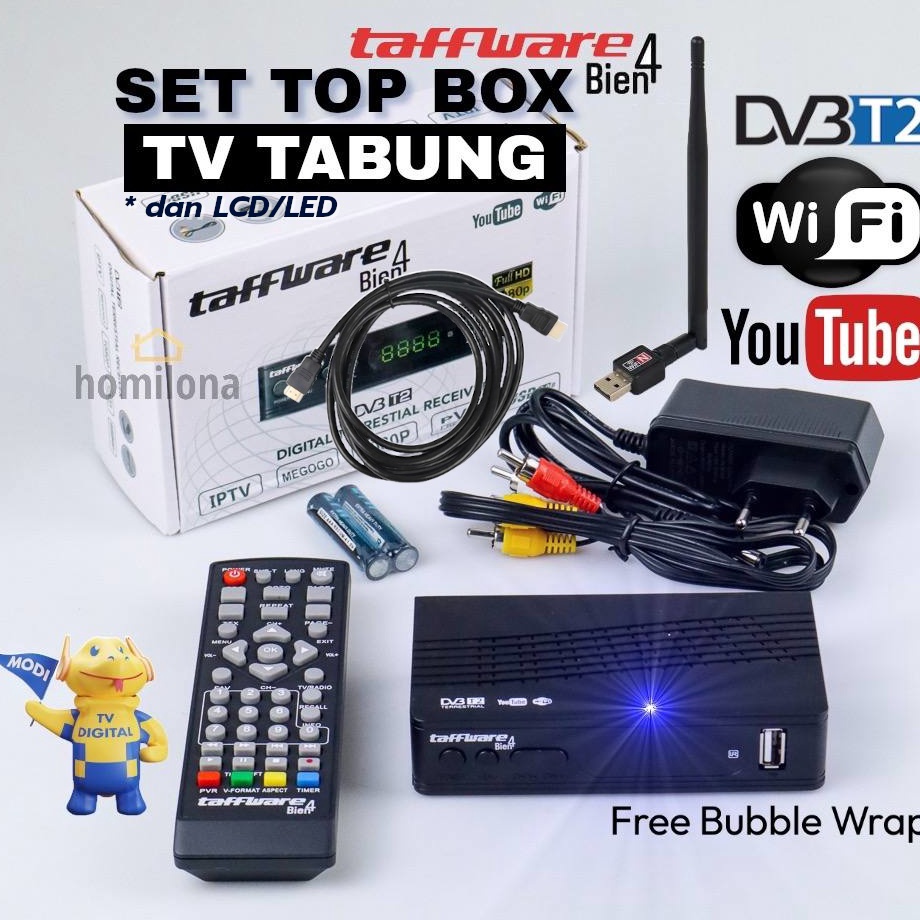 KQ Set Top Box TV Digital Semua Tabung LED Flat Free Kabel RCA Taffware Bien4 Black Decoder Receiver