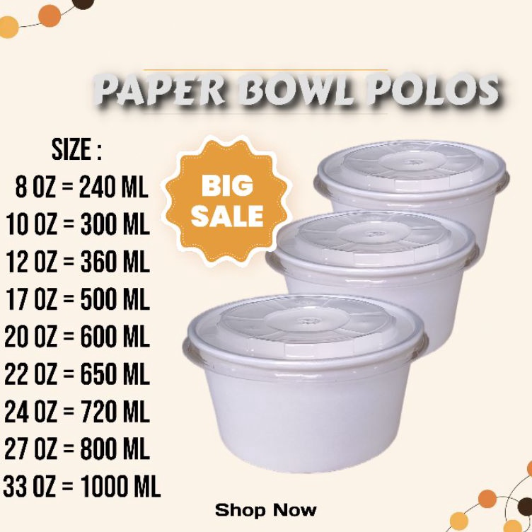 ￣ GROSIR Paper Bowl Polos ( per 50 pcs ) Cup Bowl Rice Bowl Mangkuk Mangkok+ Tutup 8oz, 10oz, 12oz, 