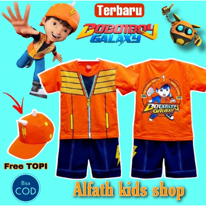 Setelan Baju Kostum Boboiboy Boboboy Galaxy Halilintar Orange Set