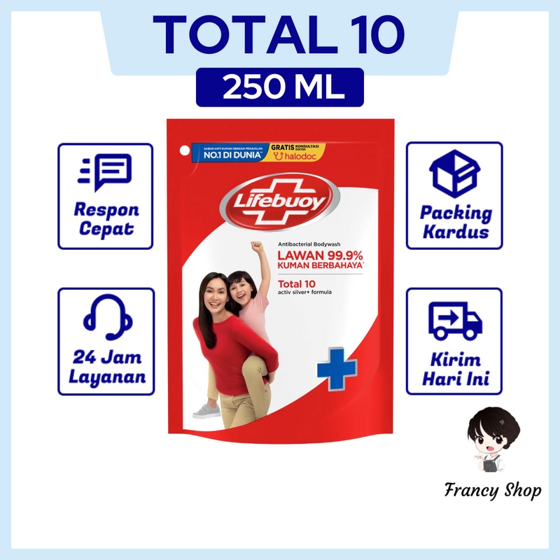 Lifebuoy Antibacterial Body Wash Total 10S abun Mandi Cair 250ml Merah