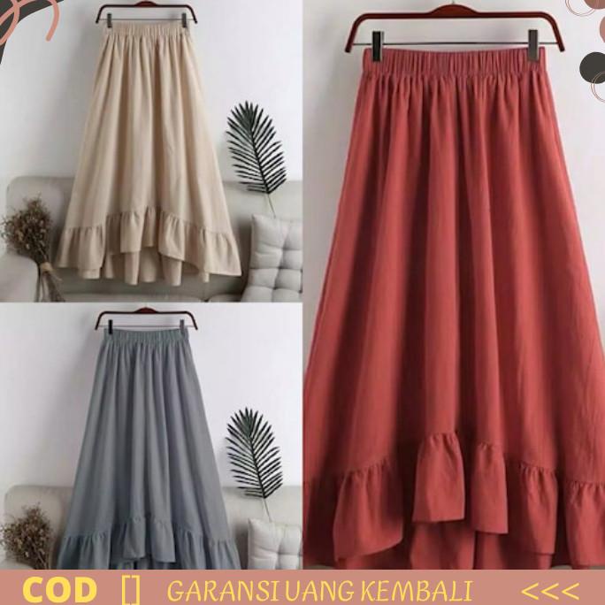 Rok Maxi Skirt Bawahan Wanita Panjang Linen Model Terbaru