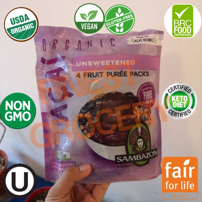 

Sambazon Frozen Organic Acai Berry Puree Paets 400 Gram
