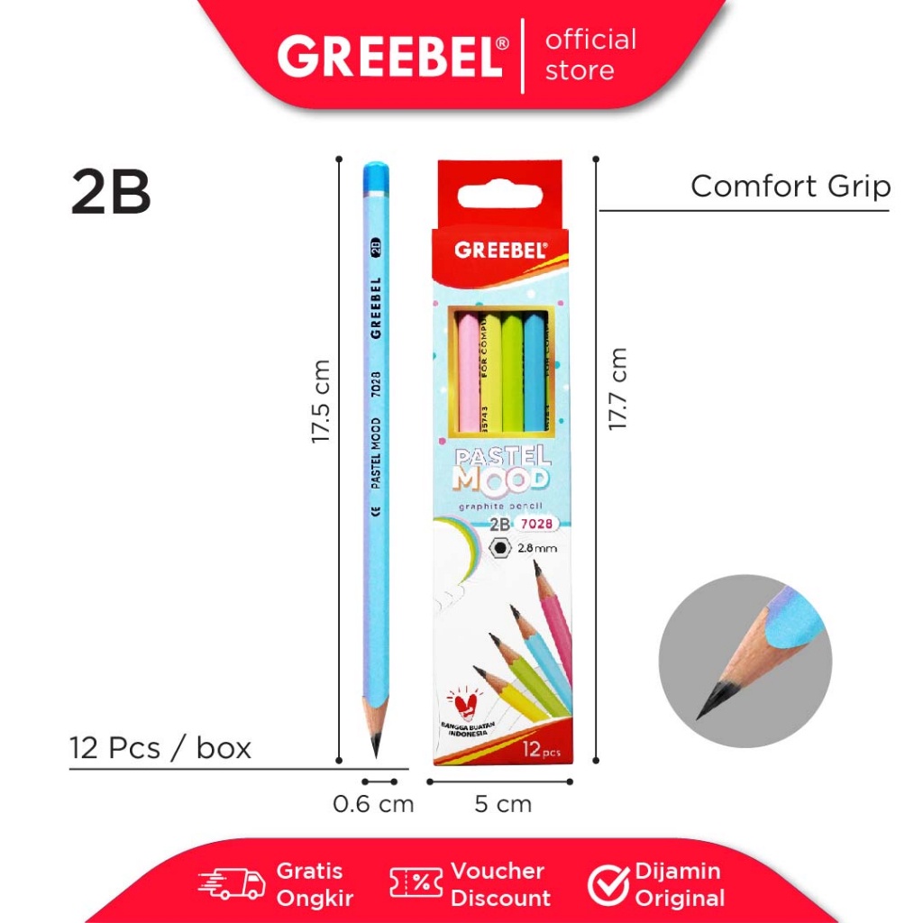 

KU6 GREEBEL PENCIL 2B 7028 PASTEL MOOD / GRAFIT GRAPHITE/TIDAK BERACUN NON TOXIC/PENSIL KAYU LULUS