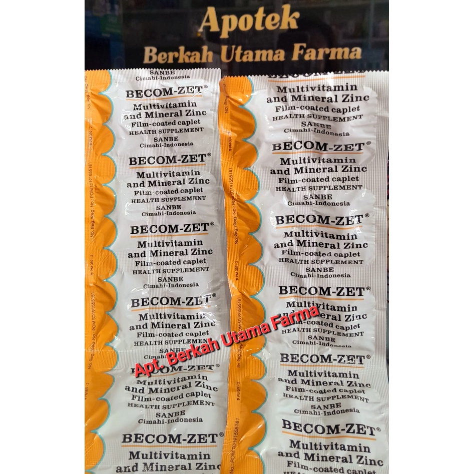 Becom Zet Strip isi 10 Kaplet -Untuk pengobatan kekurangan vitamin B kompleks, vitamin C, vitamin E 