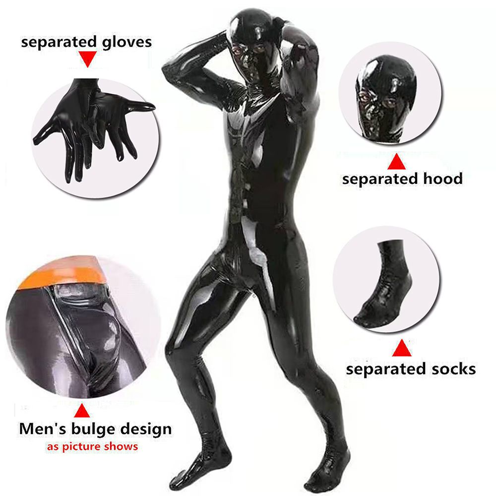 ❤Sexy Lingeries for Men Wetlook PU Latex Catsuit Rubber Doll Pants Hoodi Mask Zentai Full Body Tight