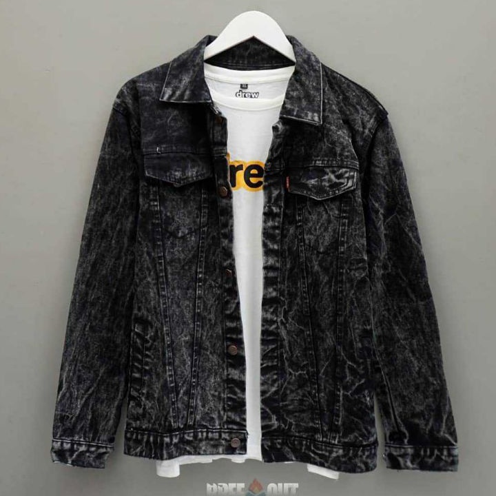 ༆ LXX 6776 Jaket Jeans Denim wanita pria Sandwash black premium  jeans oversize Snow Black Levi Cowo