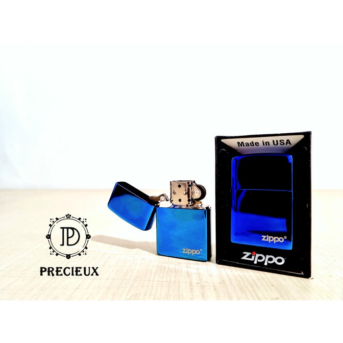 Korek Api Zippo Biru Kilat Blue Metalic Original Ping Sound "Precieux"
