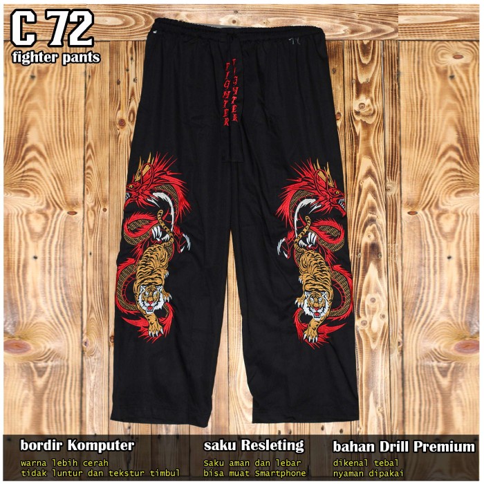 Celana Silat Bordir Naga Harimau C-72 Bahan Premium Tebal