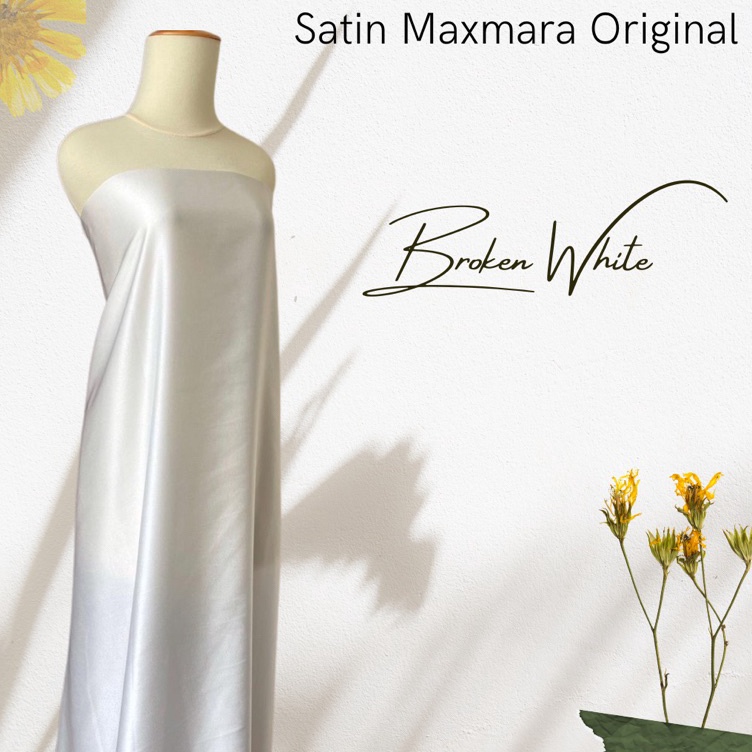Dijual Murah Kain Satin Silk Bahan Maxmara Warna Broken White Putih Tulang
