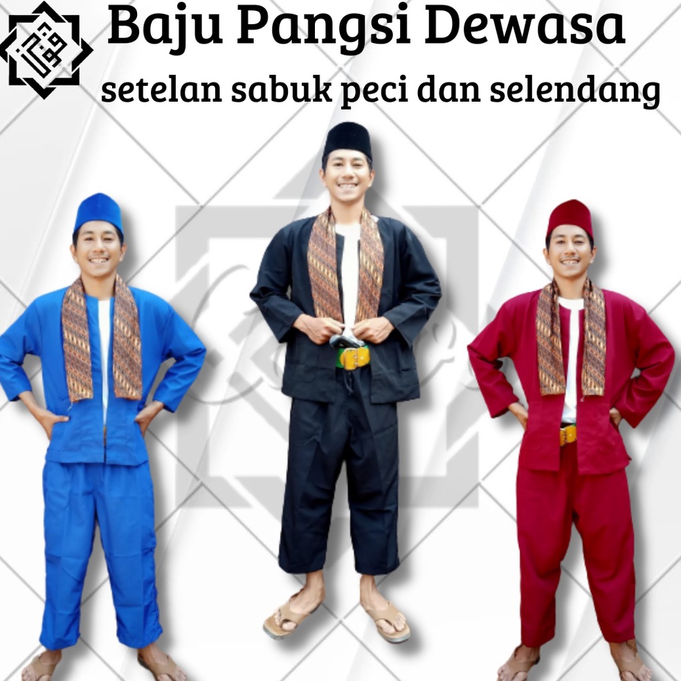Code4a4Zo Baju Pangsi Dewasa Setelan Sabuk Peci Selendang Baju Pangsi Lengkap Baju Pangsi Dewasa Baj